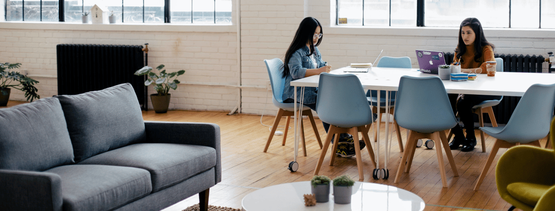 two women working in modern workplace