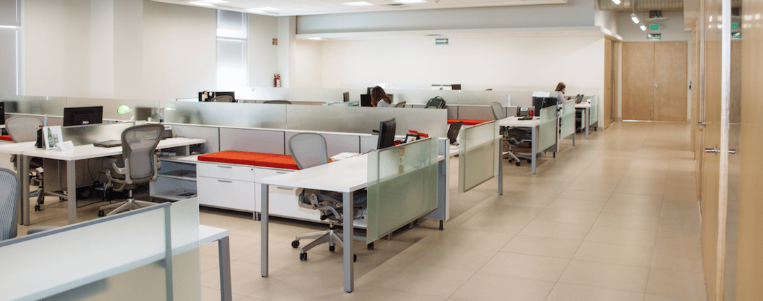 modern office building cubicles