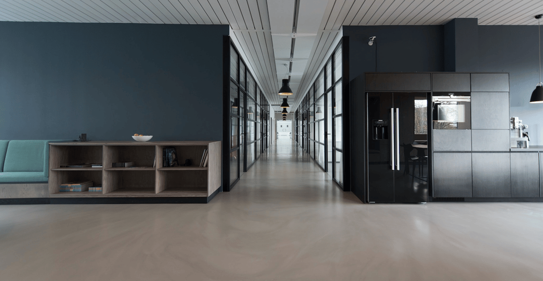 Modern office open concept dark walls